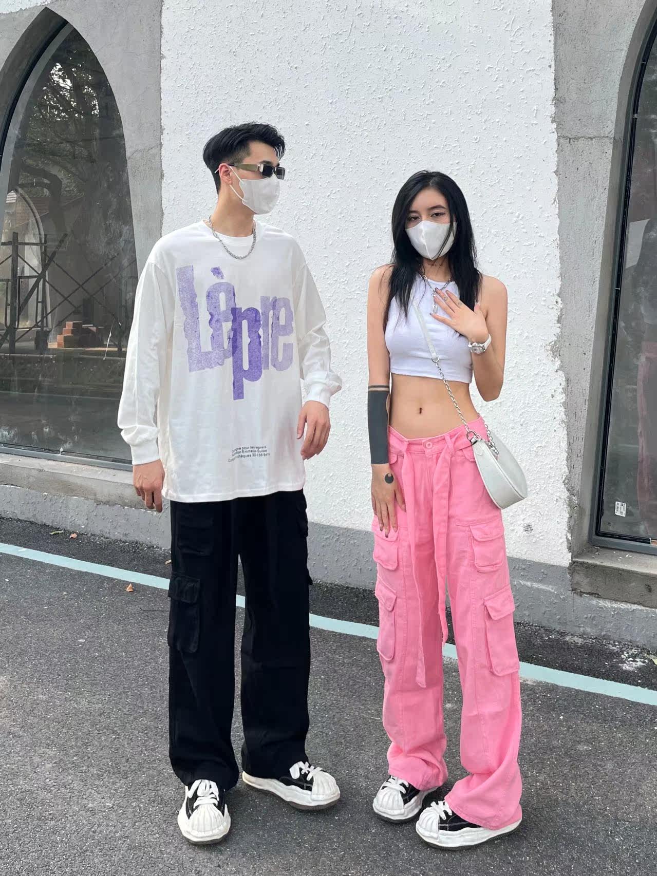 Casual workwear pants for men and women, hip-hop trend ins high street pink denim pants, high-waisted loose wide-leg couple pants Specification image